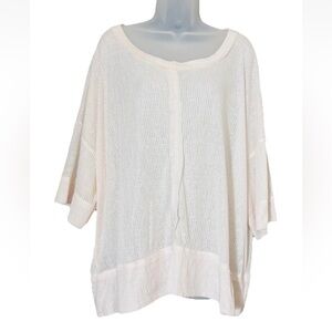 Umgee Women's M Ribbed Boat Neck 3/4 Sleeve Semi Sheer Oversized Top Cream